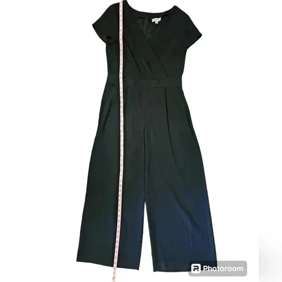LOFT Outlet Black Short Sleeve Wide Leg Jumpsuit Size 6 Classic Career Preppy - Picture 9 of 9